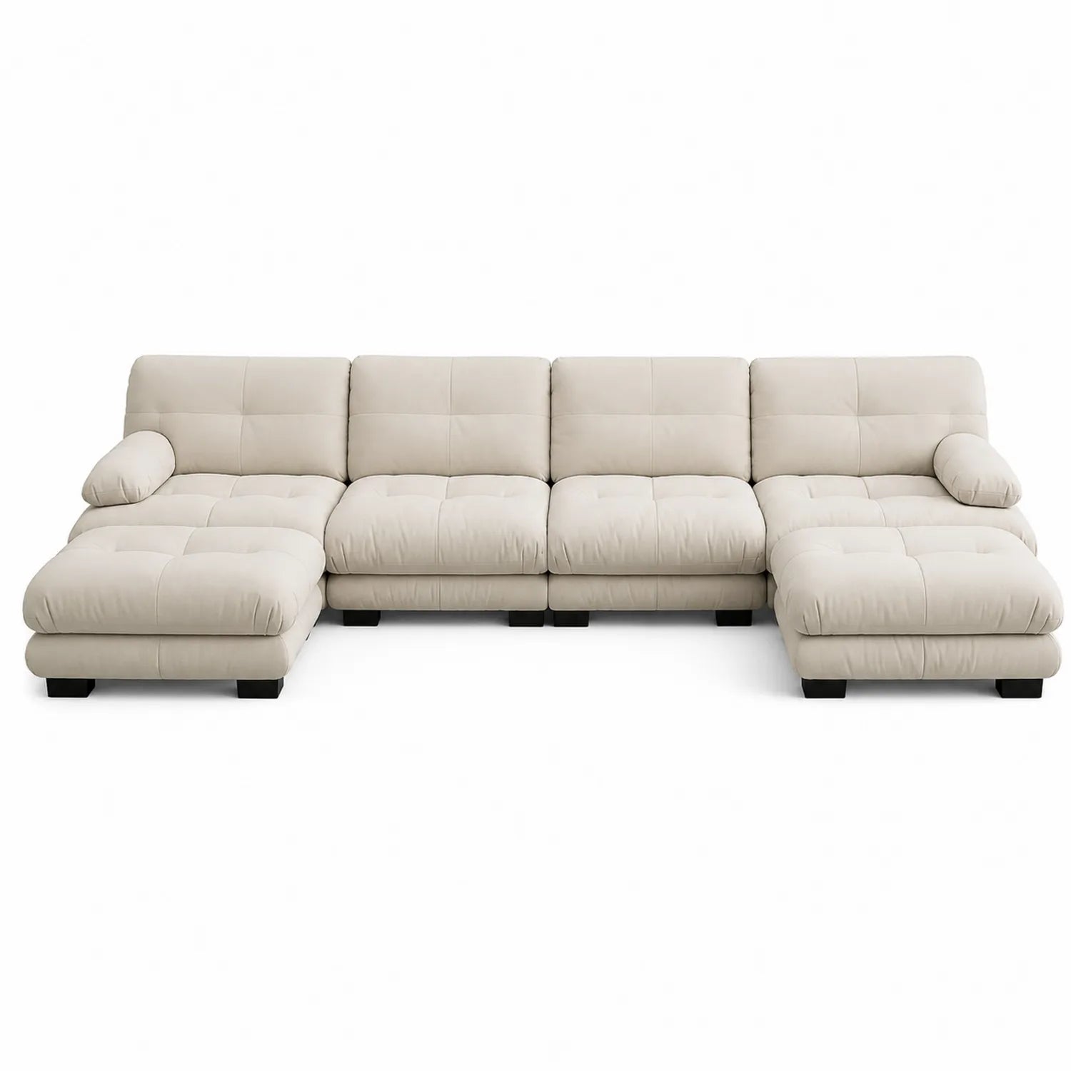 Divano ad Angolo in Pelle Sintetica a L con Chaise Longue Beige