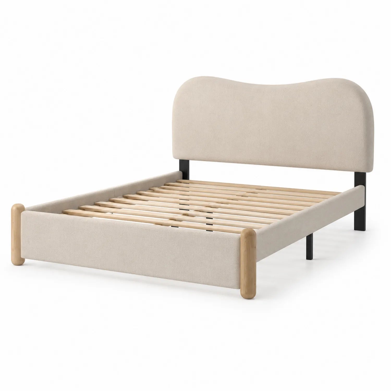 Letto matrimoniale in legno e tessuto beige 200x160 cm