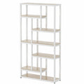 Libreria in metallo bianco e MDF legno chiaro con ripiani multipli