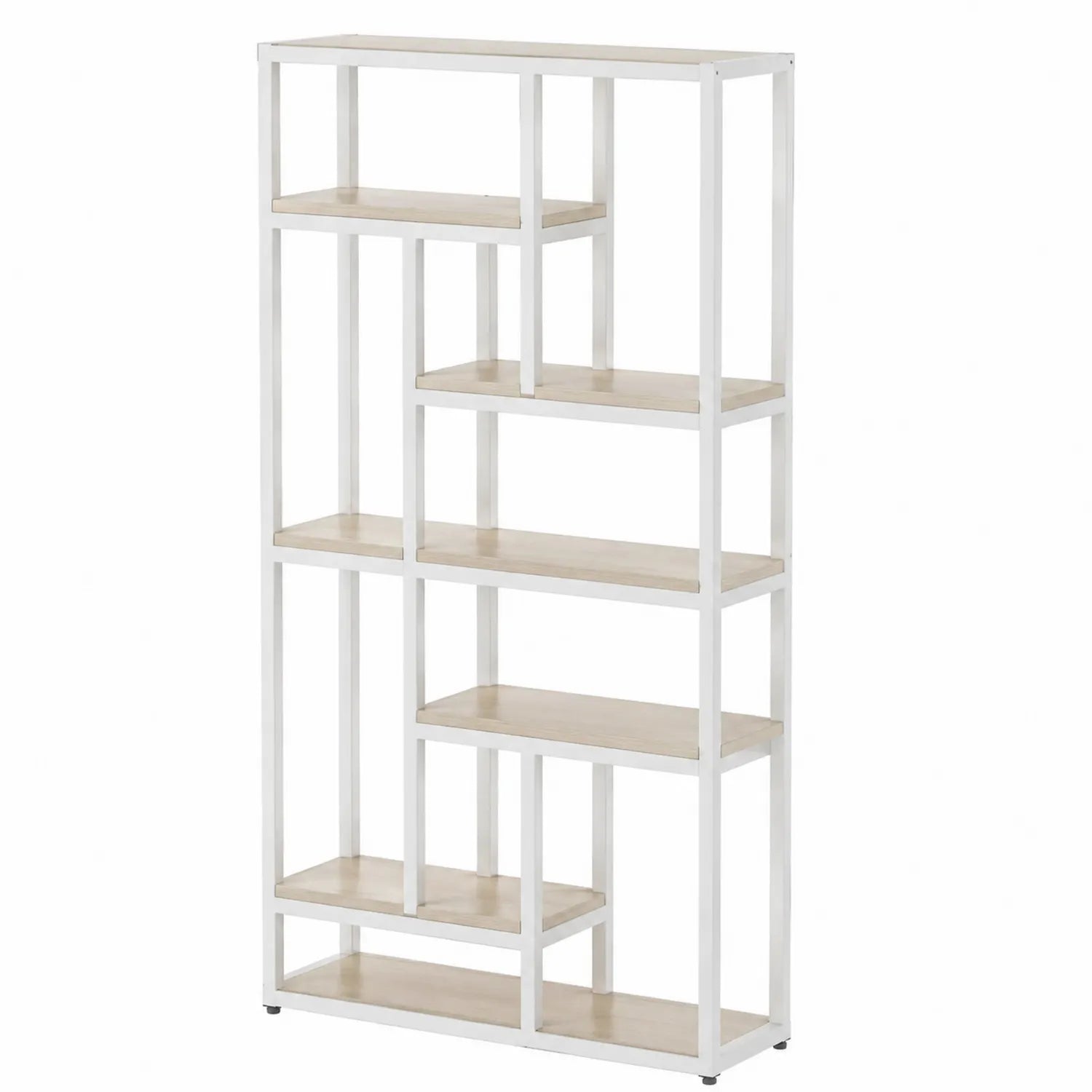 Libreria in metallo bianco e MDF legno chiaro con ripiani multipli
