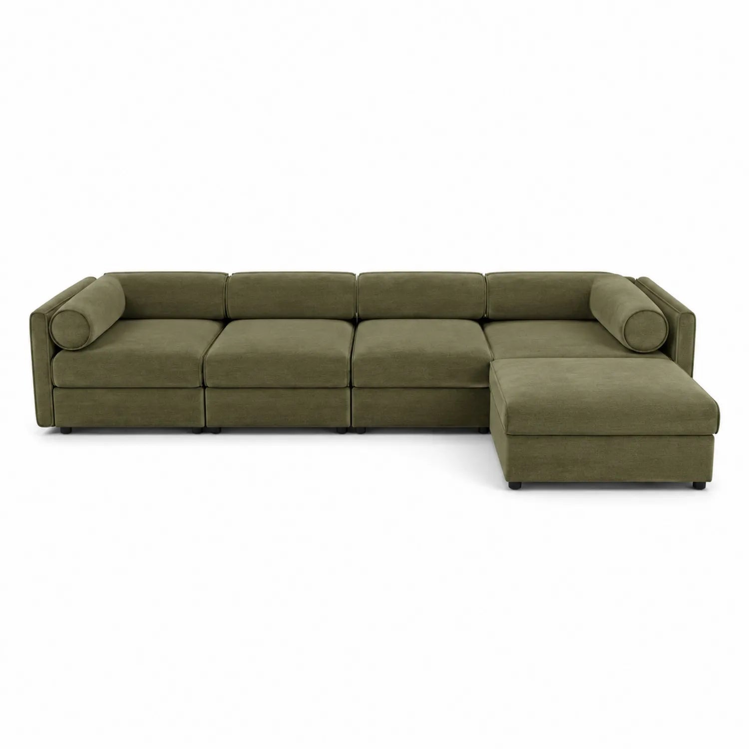Divano angolare modulare in tessuto verde oliva con chaise longue