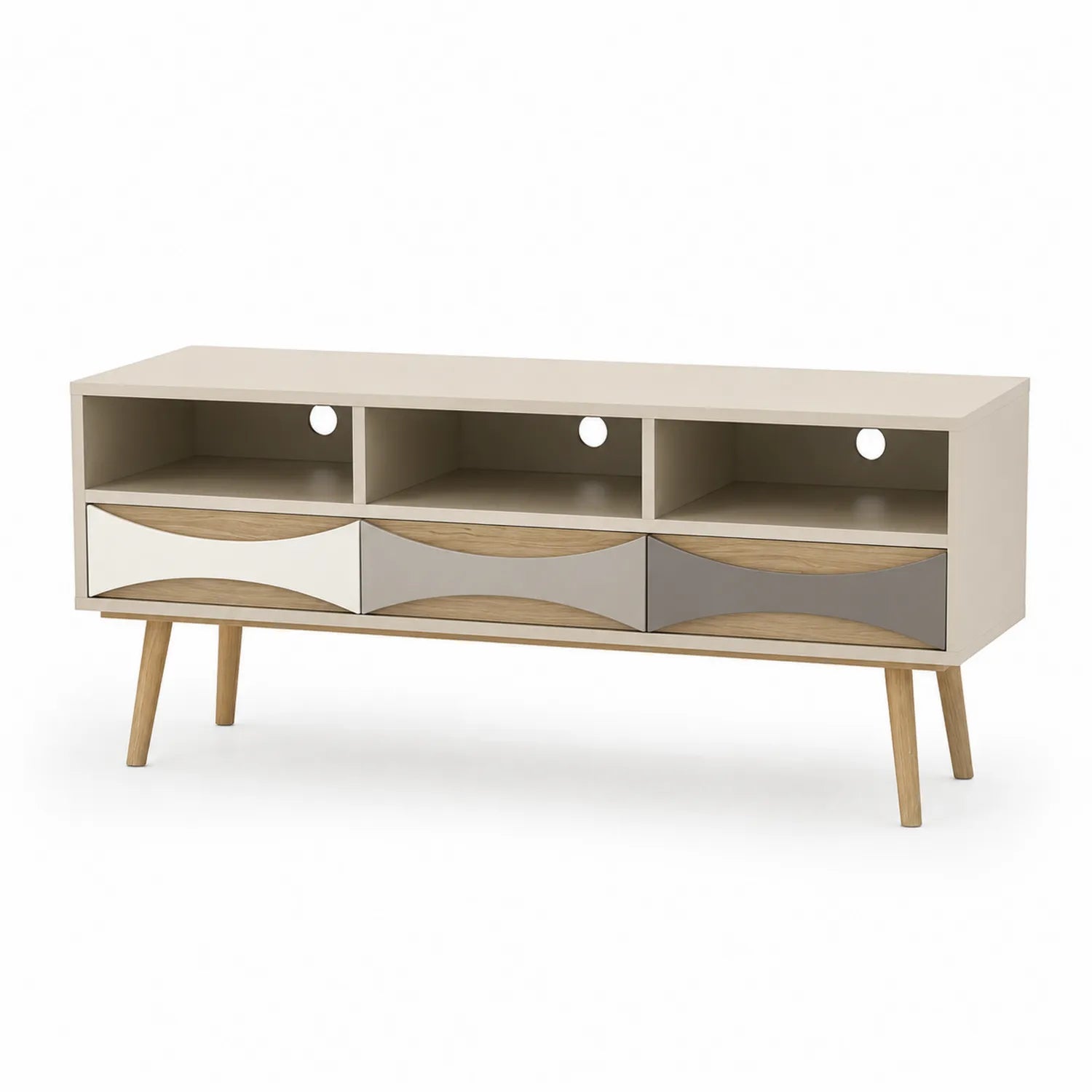 Mobile TV in MDF e Legno 2 Cassetti 3 Ripiani Beige/Grigio