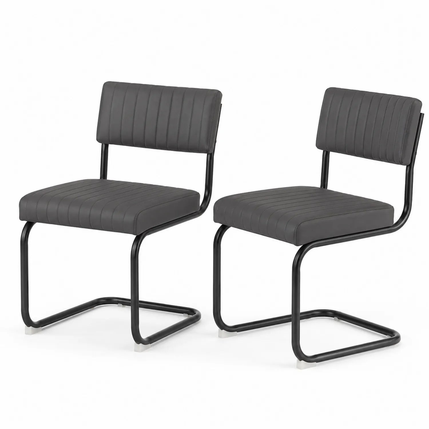 Set di 2 Sedie in Similpelle Grigio con Struttura in Metallo Nero
