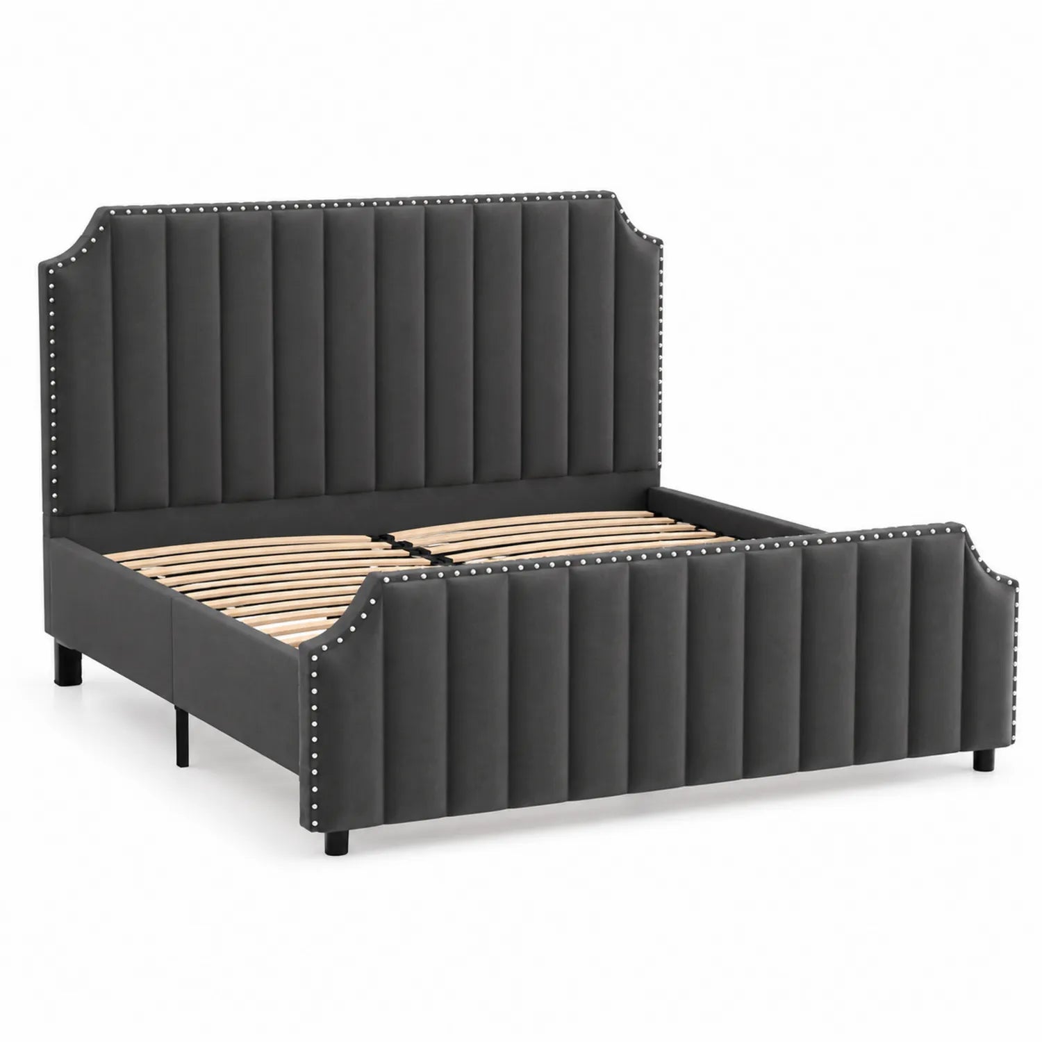 Letto matrimoniale in velluto con borchie decorative 160x200 cm