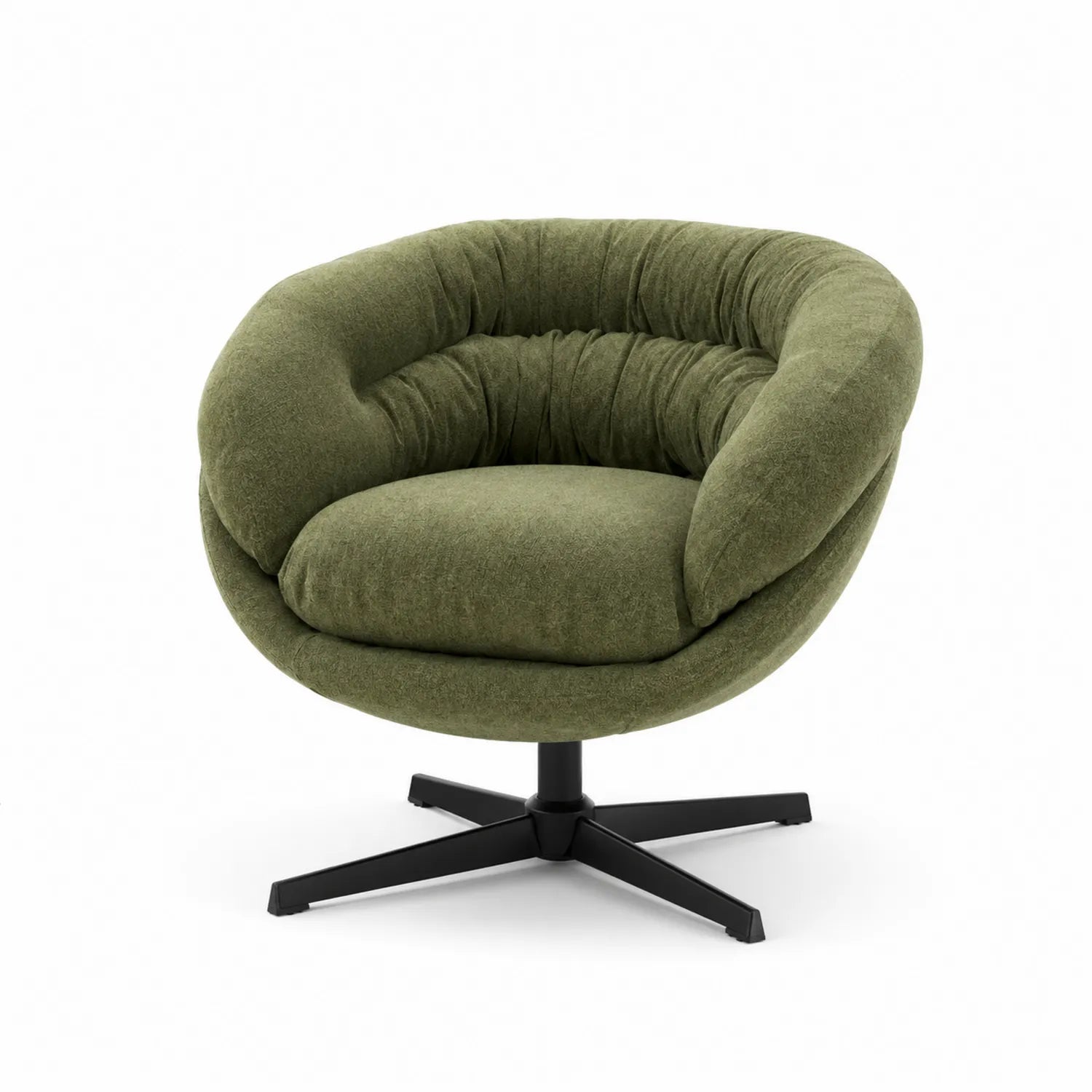 Poltrona in tessuto verde con base in metallo