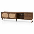 Mobile TV in legno con ante in rattan e cassetti, Marrone, 180x40x55 cm