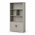 Libreria in legno composito grigio con ripiani e ante