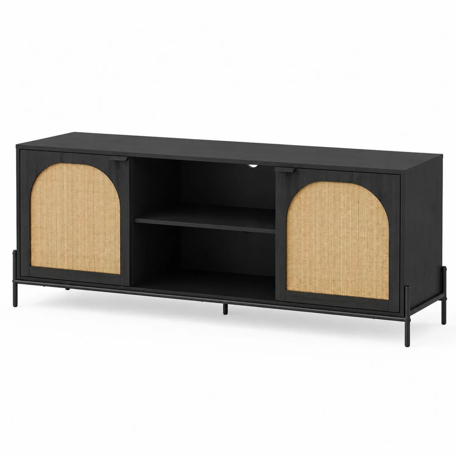 Mobile TV in Legno e Rattan Nero 150x40x55 cm