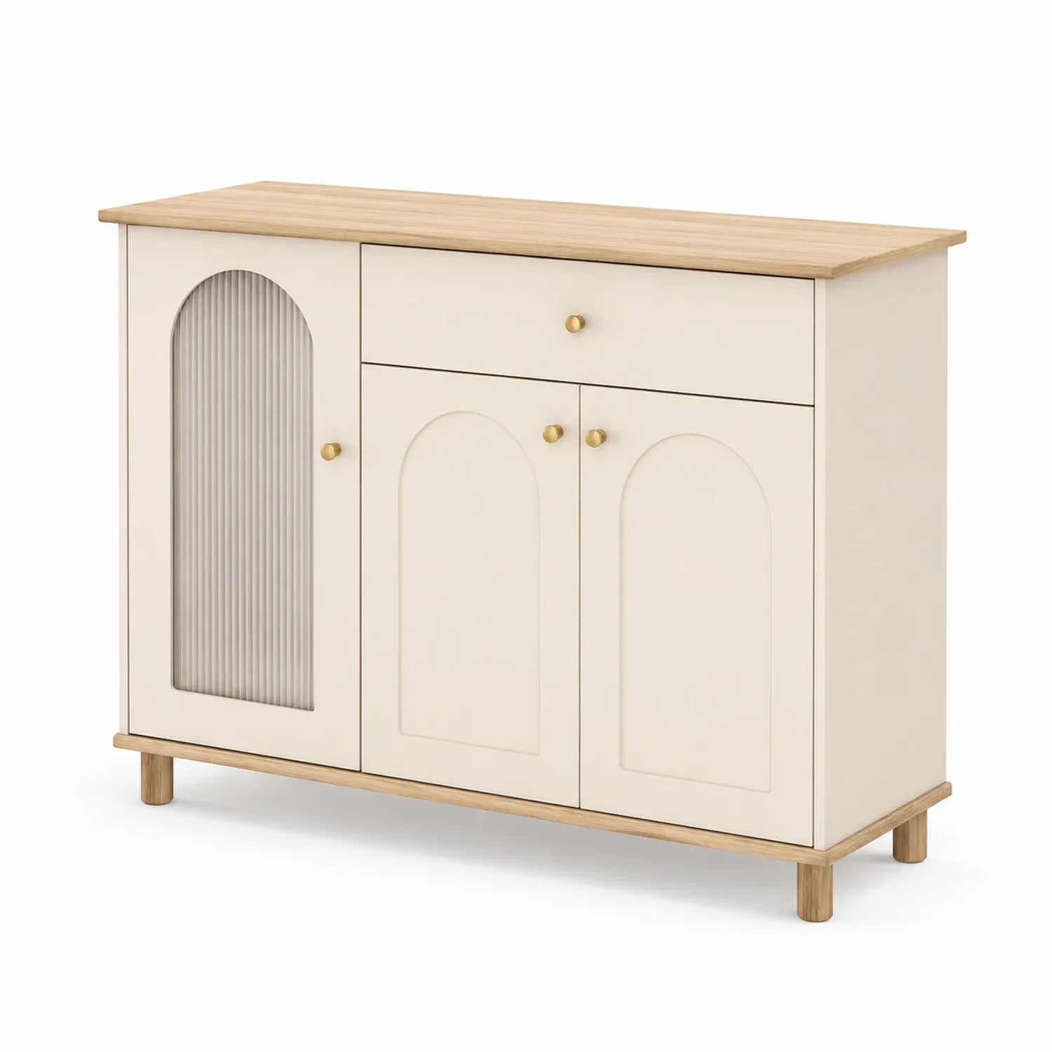 Credenza in Legno MDF con Dettagli in Metallo Avorio 120x40x80 cm