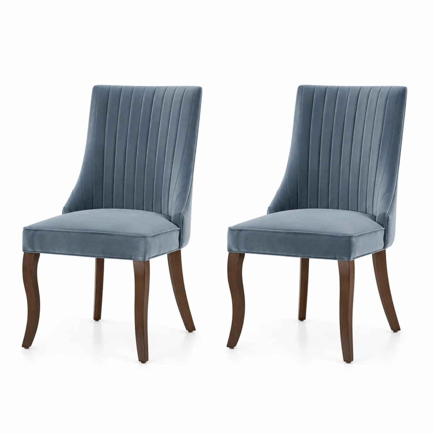 Set di 2 Sedie in Velluto Blu con Gambe in Legno