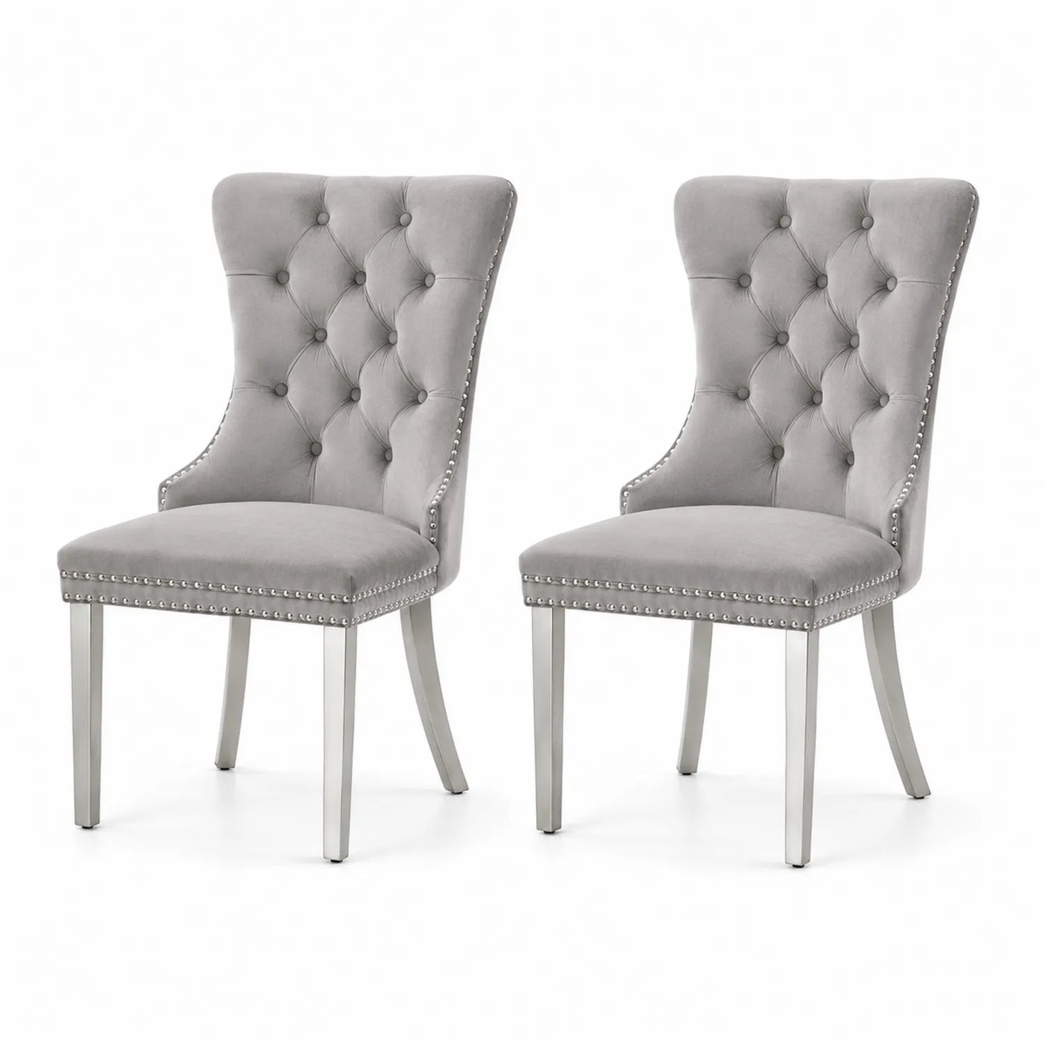 Set di 2 Sedie da Pranzo in Velluto Grigio con Gambe in Metallo