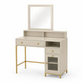 Toletta in MDF Beige con Specchio e Gambe in Metallo Dorato