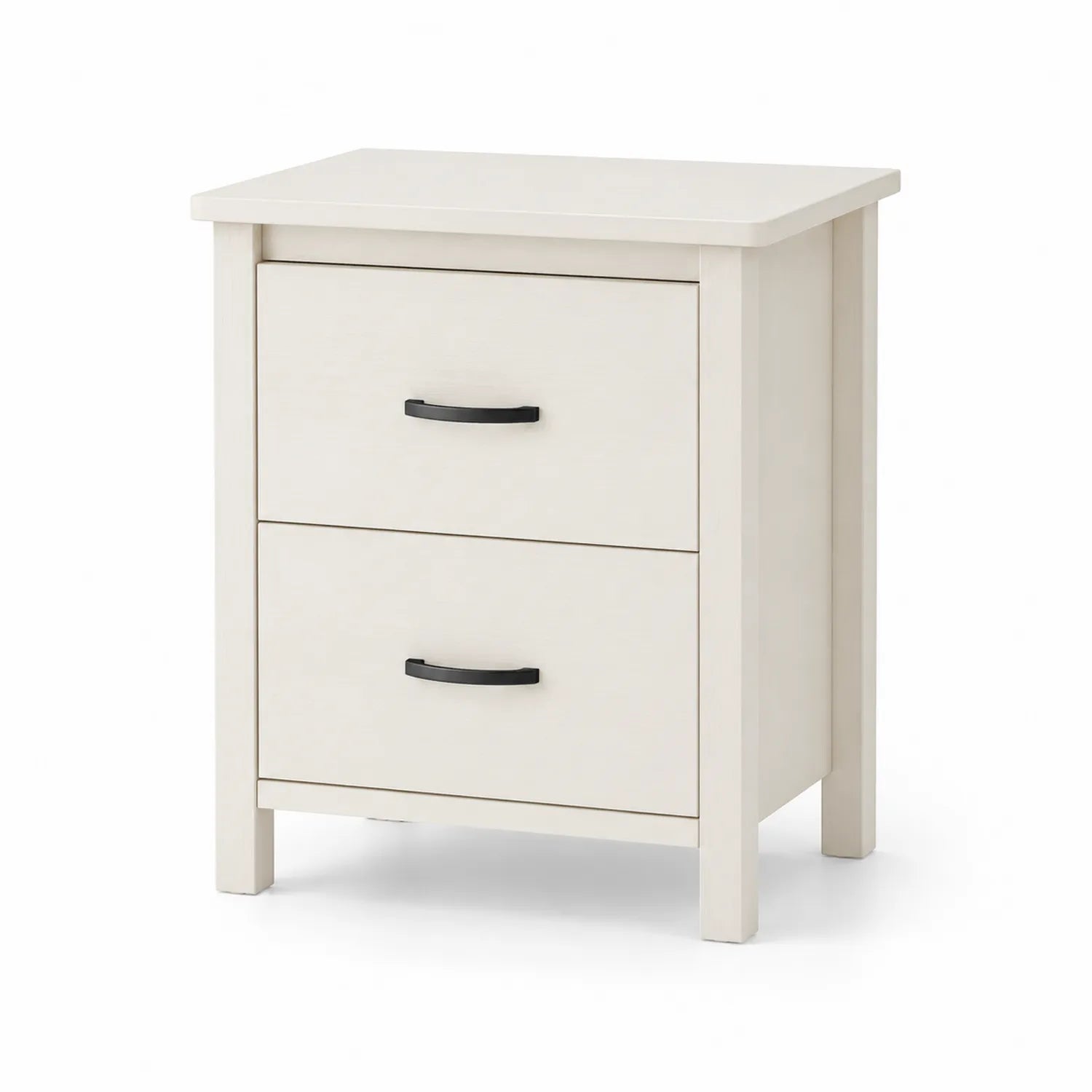 Comodino a 2 cassetti in Legno MDF Rettangolare Bianco con Maniglie Metalliche