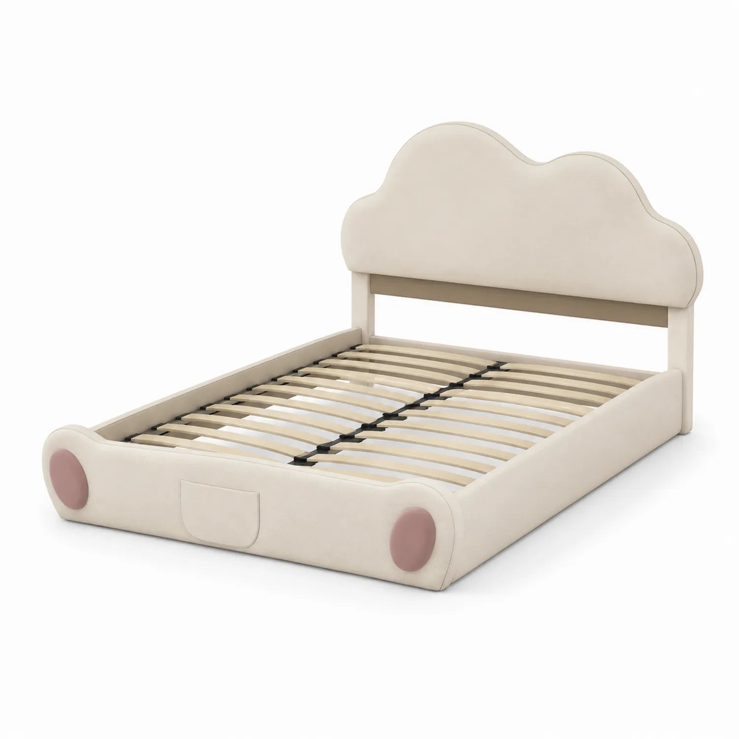 Letto per bambini in legno e tessuto beige 160x80 cm