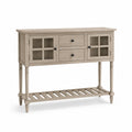 Consolle in legno con ante in vetro temperato e cassetti, beige, 120x35x90 cm