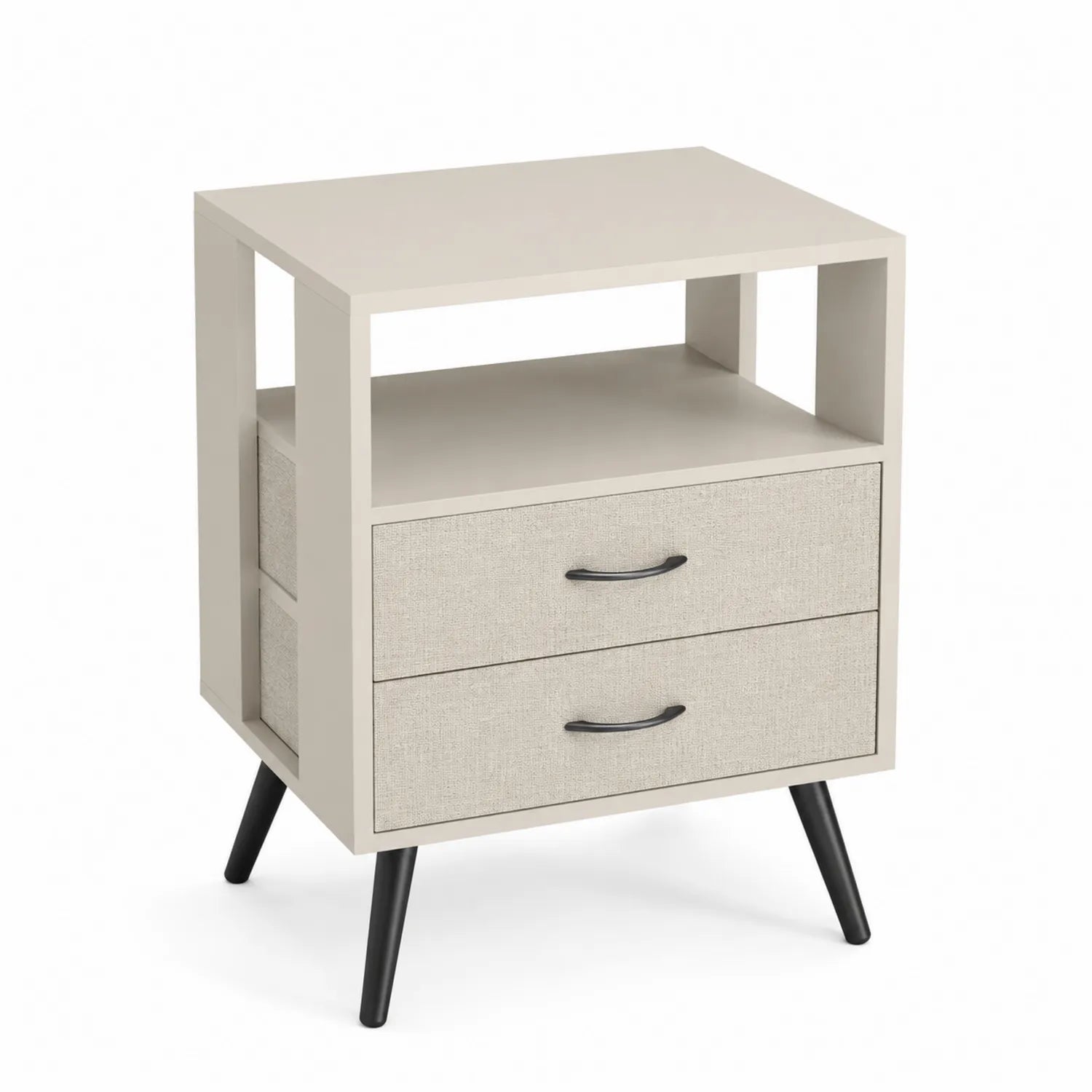 Comodino in Legno con Due Cassetti Tessili Beige