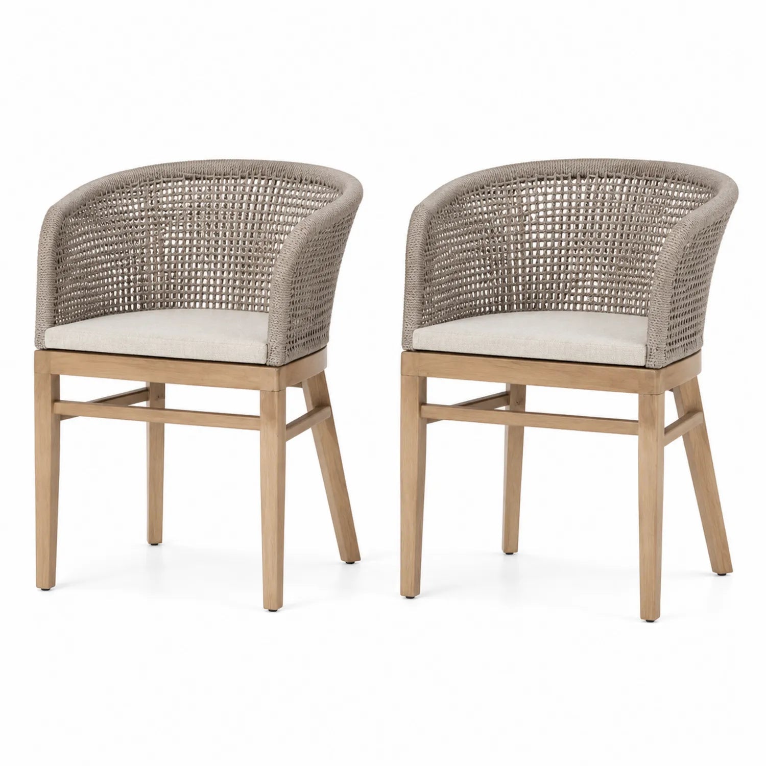 Set di 2 Sedie in Legno di Teak e Rattan Grigio
