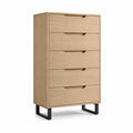 Cassettiera alta in legno con 5 cassetti e base in metallo 120x80x40 cm