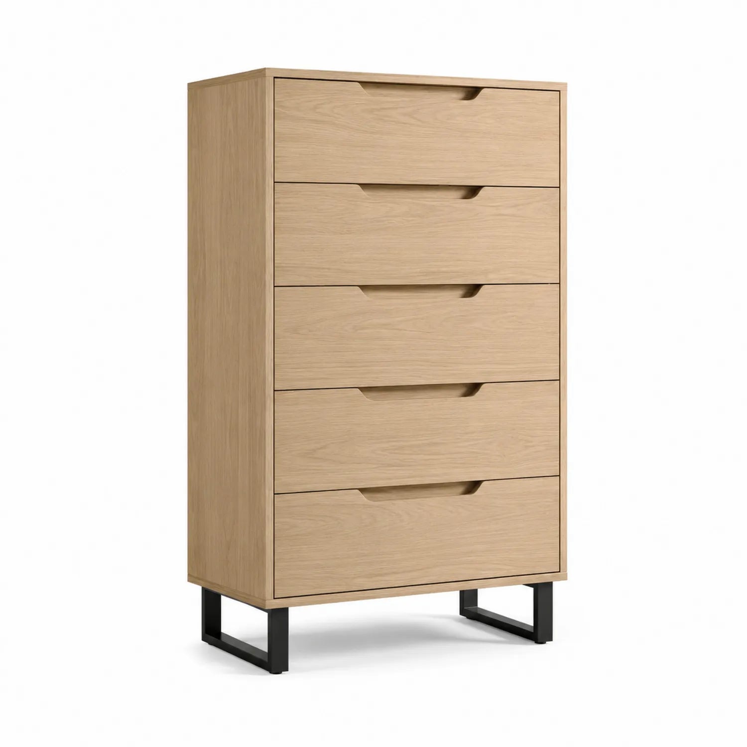 Cassettiera alta in legno con 5 cassetti e base in metallo 120x80x40 cm