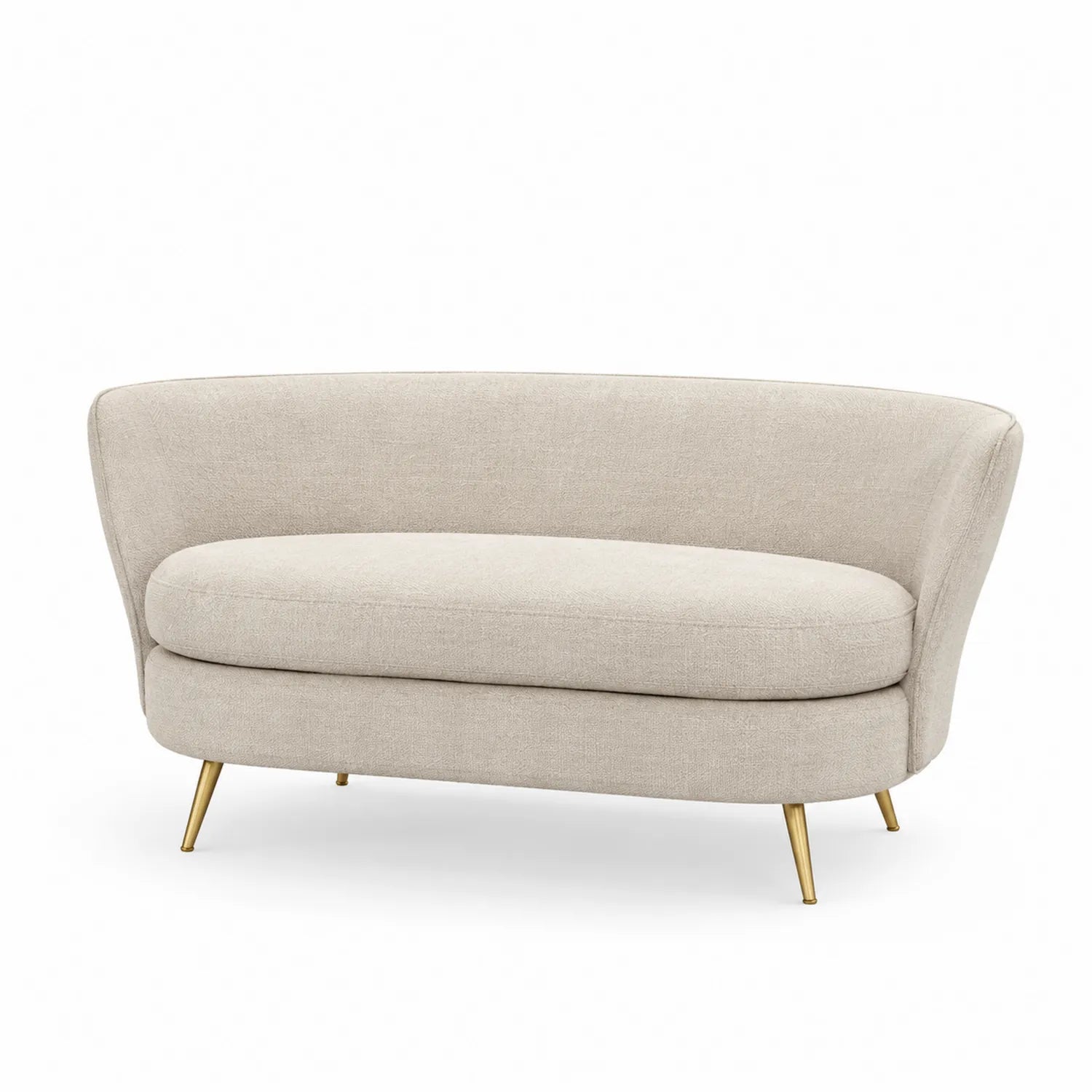 Divano in tessuto beige con gambe in metallo