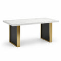 Tavolo da pranzo rettangolare in marmo bianco con gambe in acciaio dorato 180x90x75 cm