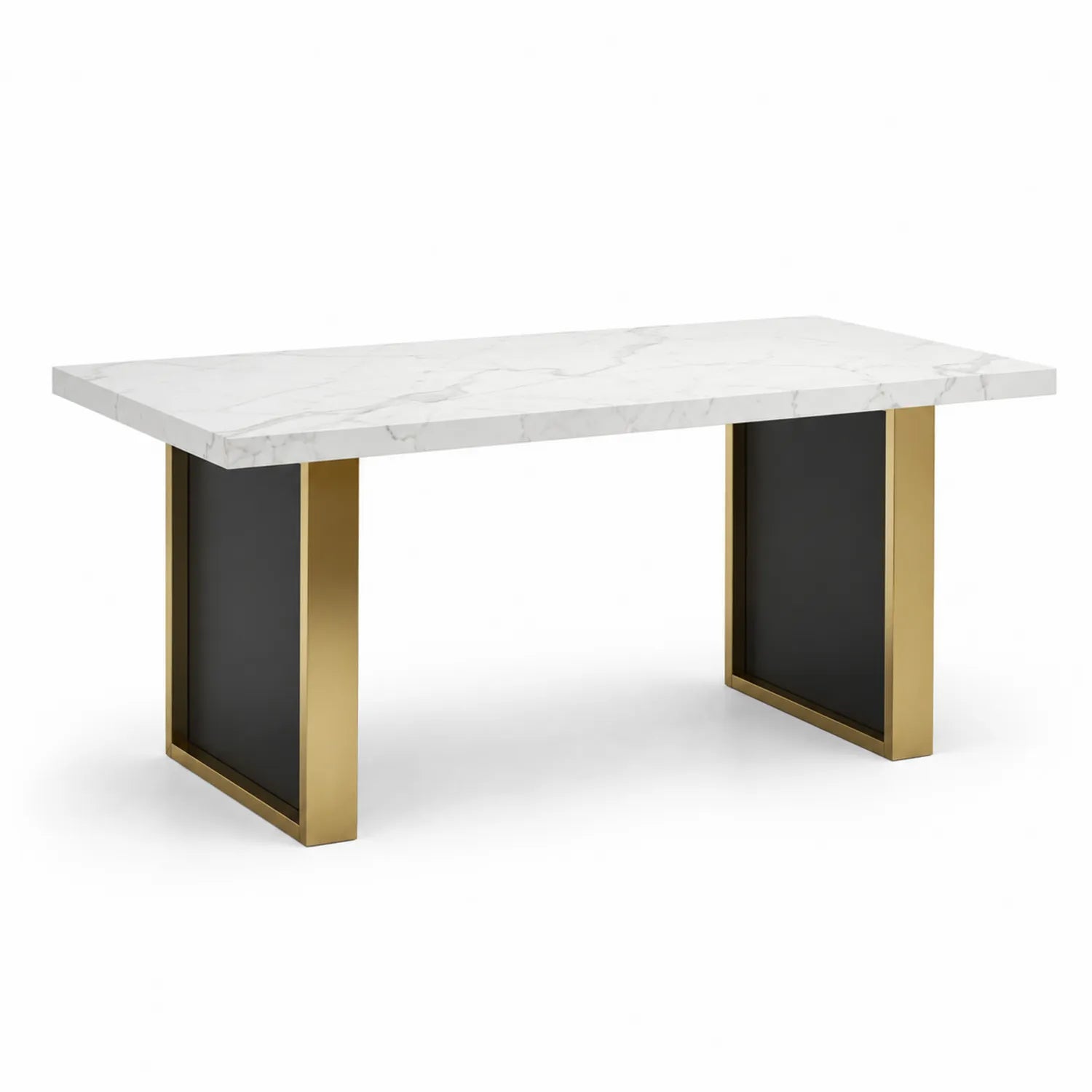 Tavolo da pranzo rettangolare in marmo bianco con gambe in acciaio dorato 180x90x75 cm