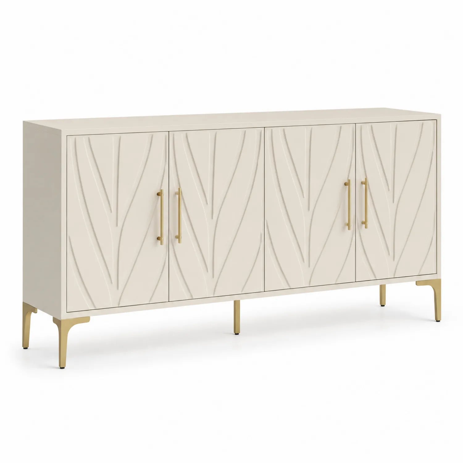 Credenza in MDF con Ante Scolpite e Maniglie in Ottone