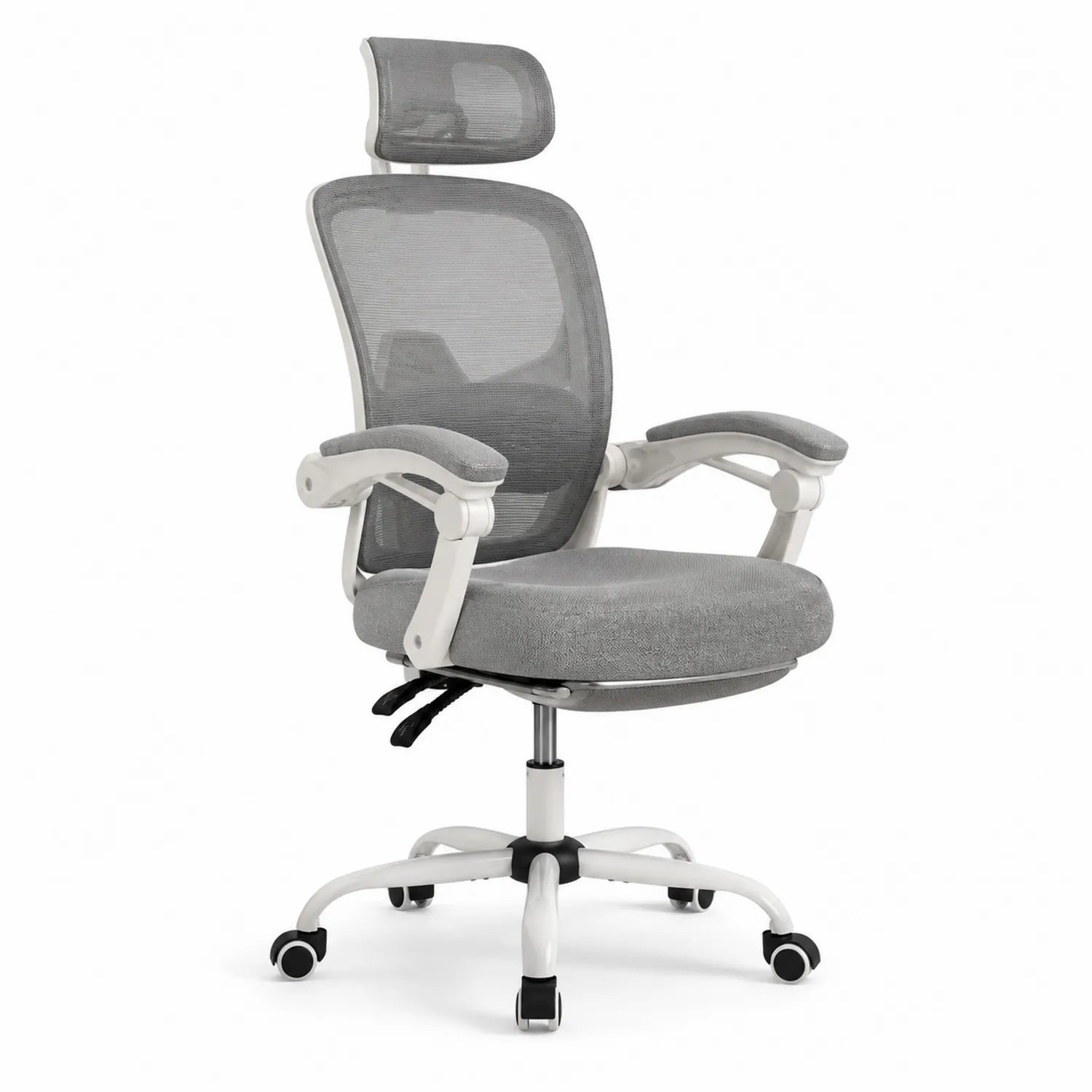 Sedia Ergonomica da Ufficio in Rete Grigia con Braccioli e Ruote