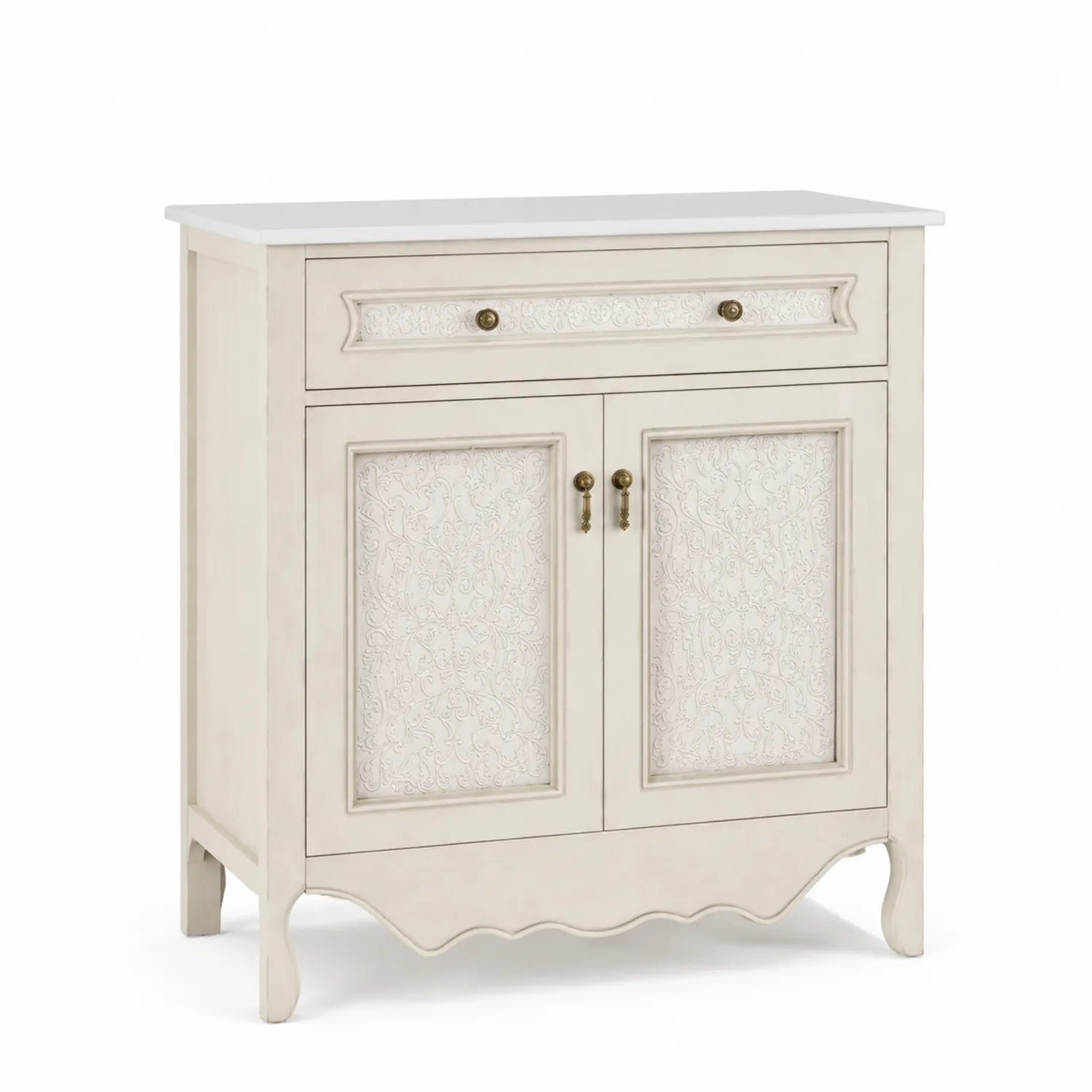 Credenza legno massello bianca con cassetto e due ante